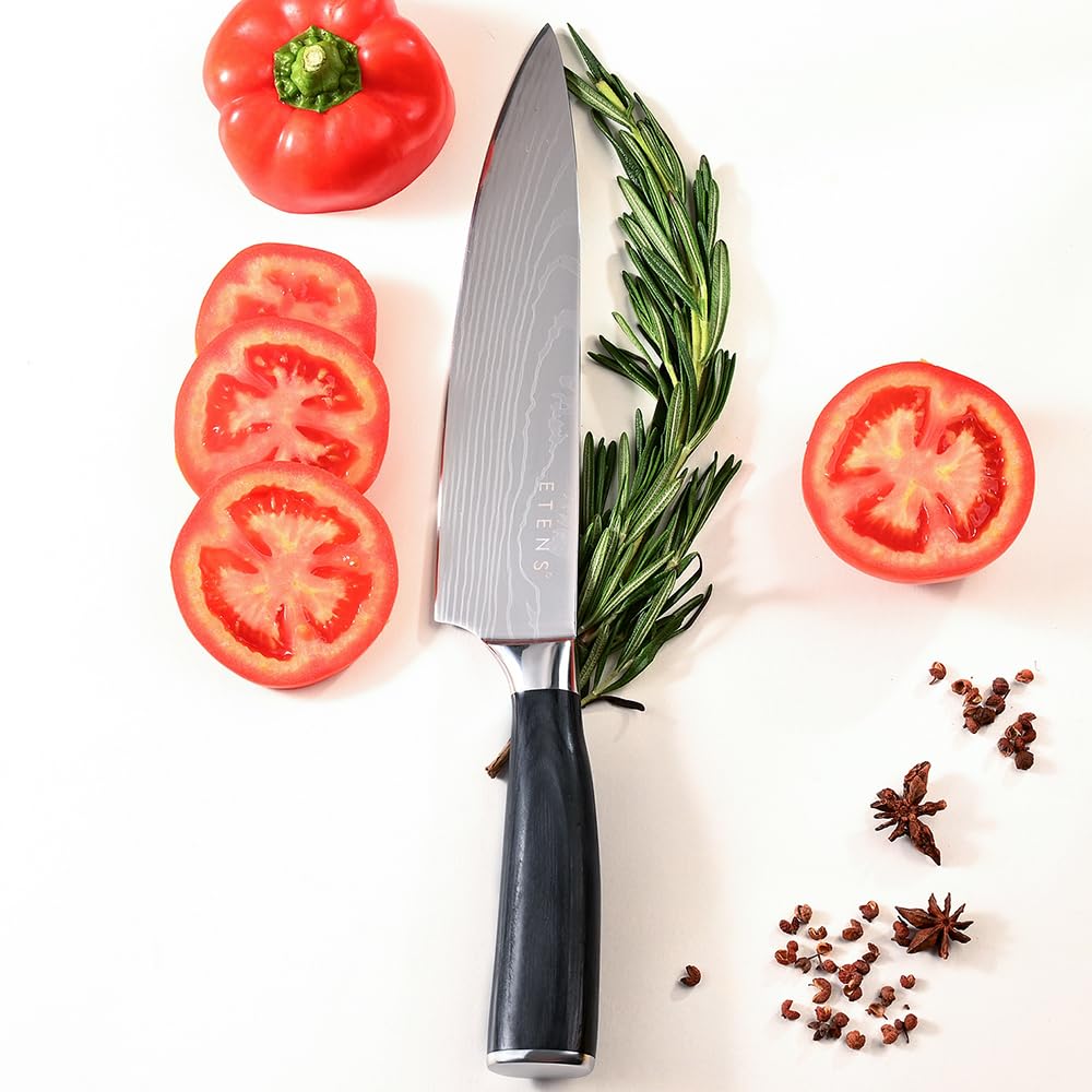 Etens Sharp Chef Knife, 8 Inch Meat Knife Cooking Chefs Knives, Carbon Stainless Steel Professional Kitchen Knife with Gift Box