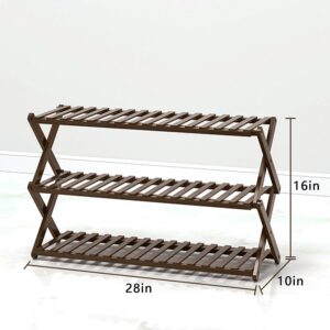 FEUFOAM Folding Shoe Racks Bamboo Closet Shoe Rack 3 Tiers Storage Organizer Rack Free Standing Shoe Shelf for Entryway Door Hallway Bedroom