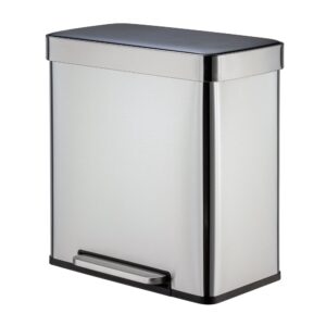 FrysKy 16 Gallon Trash Can, 8 Gallon Dual Compartment Step On Kitchen Trash Can, Stainless Steel