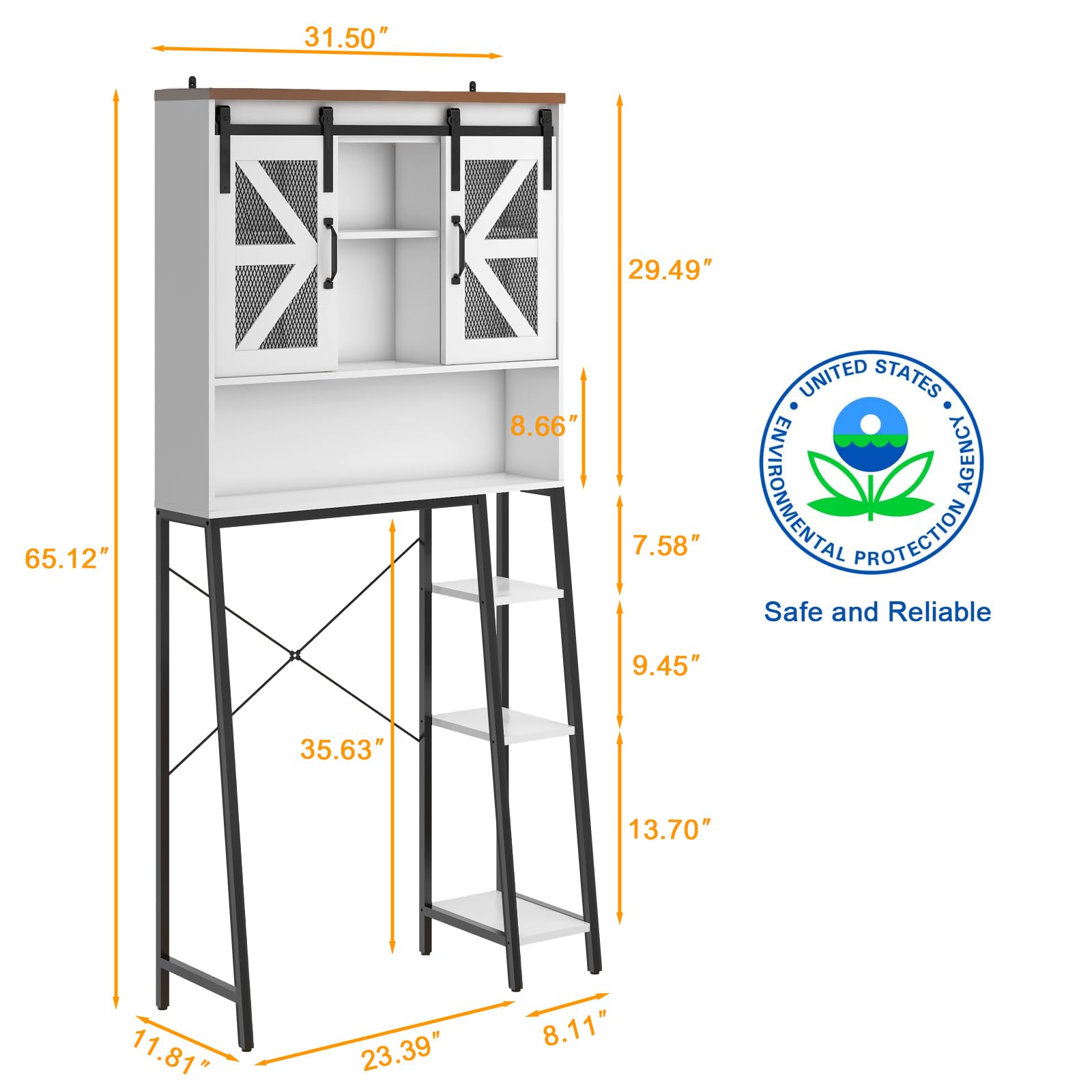 Over The Toilet Storage Cabinet, Farmhouse Storage Cabinet Over Toilet with Sliding Barn Door，Home Space-Saving Toilet Rack, for Bathroom, Restroom, Laundry