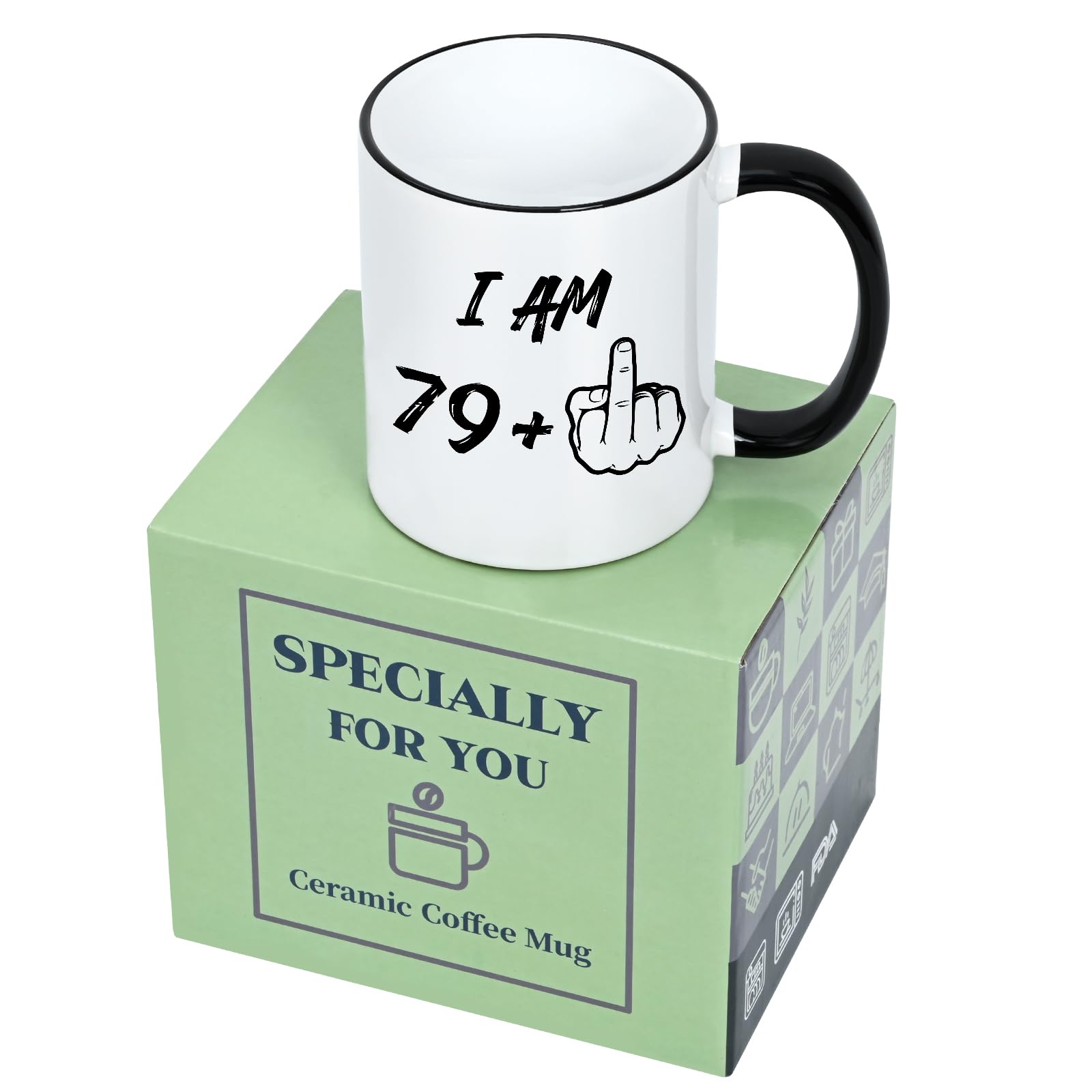 YHRJWN 80th Birthday Gifts for Women Men, I Am 79 Plus Middle Finger Coffee Mug, 80th Birthday Gifts Ideas for Best Friends, Grandma, Grandpa, Best 80 Year Old Gifts for Her Him, Novelty Cup, 11 Oz