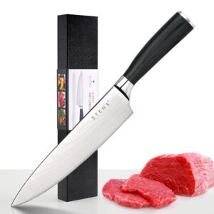 etens sharp chef knife, 8 inch meat knife cooking chefs knives, carbon stainless steel professional kitchen knife with gift box