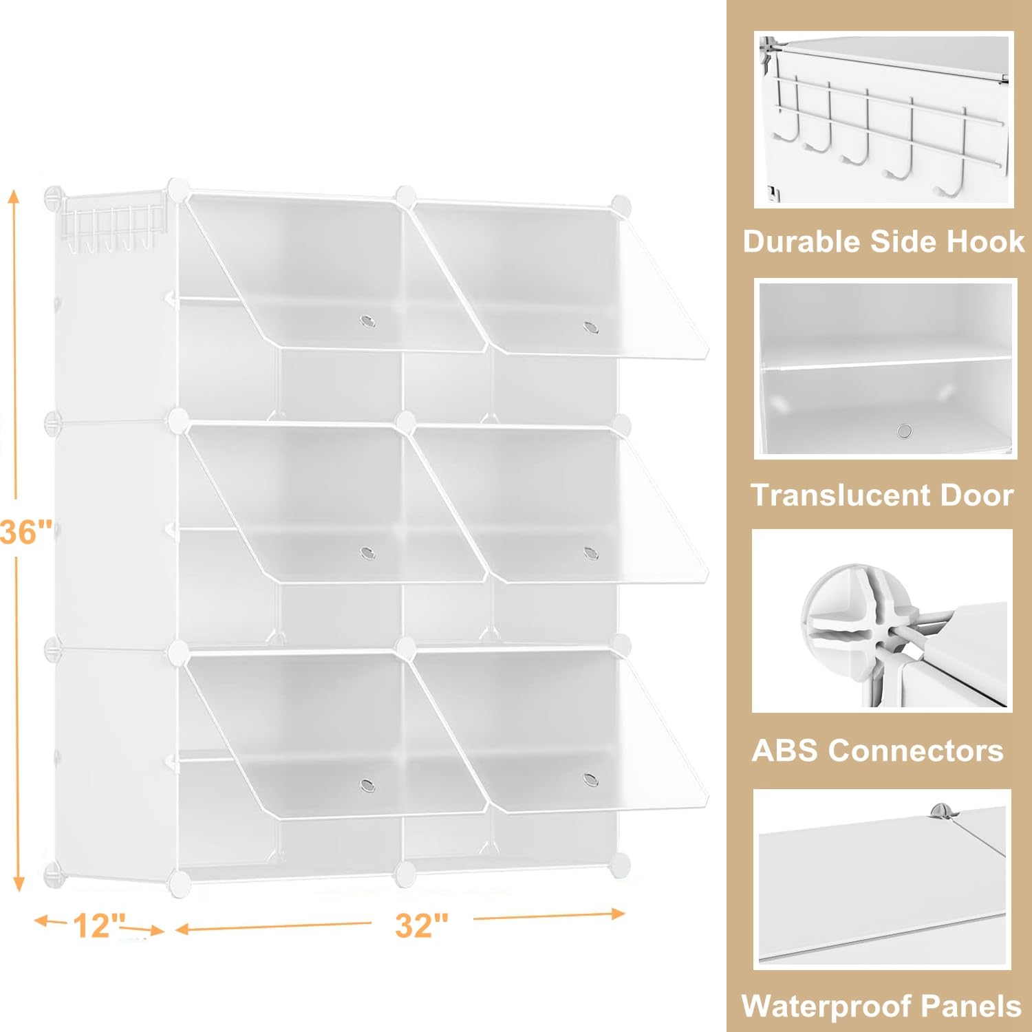 BASTUO Shoe Rack with Door, Plastic Enclosed Shoe Rack, Multi-Purpose Closed Shoe Rack, for Livingroom, Bedroom and Office (24 Pairs, White)