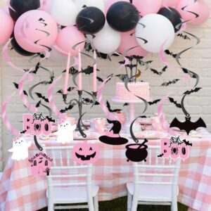 20Pcs Halloween Hanging Swirl, Halloween Baby Shower Hanging Decorations kit, Pink Cute Ghost, Spooky House Ceiling Hanging Streamer for Girl Little Boo Day, Halloween Birthday Party, Two Spooky Ghoul