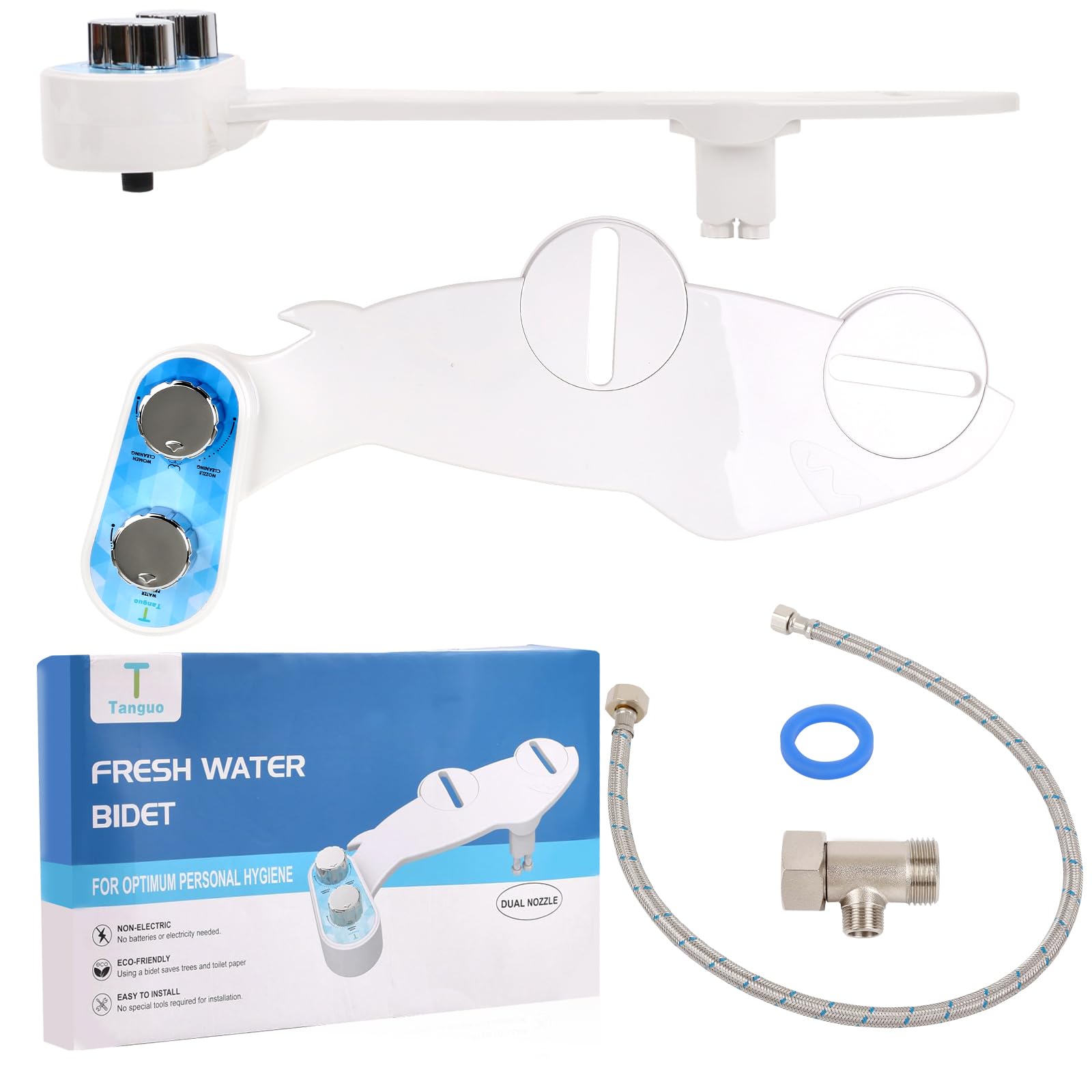 Tanguo Bidet Attachment for Toilet, Adjustable Pressure Control &Self-Cleaning Dual Nozzle (Feminine/Bidet Wash) Toilet Bidet, Cold Water Sprayer Bidets for Existing Toilets