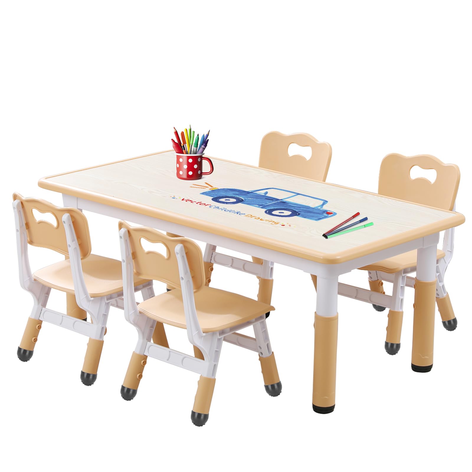 Kids table and chairs, Toddler table and chairs, Kids table (4 chairs), Kids table and chair set, Kids table and chair set 5-8 year old. Toddler table and chair set with 16 leg covers +12 color pens