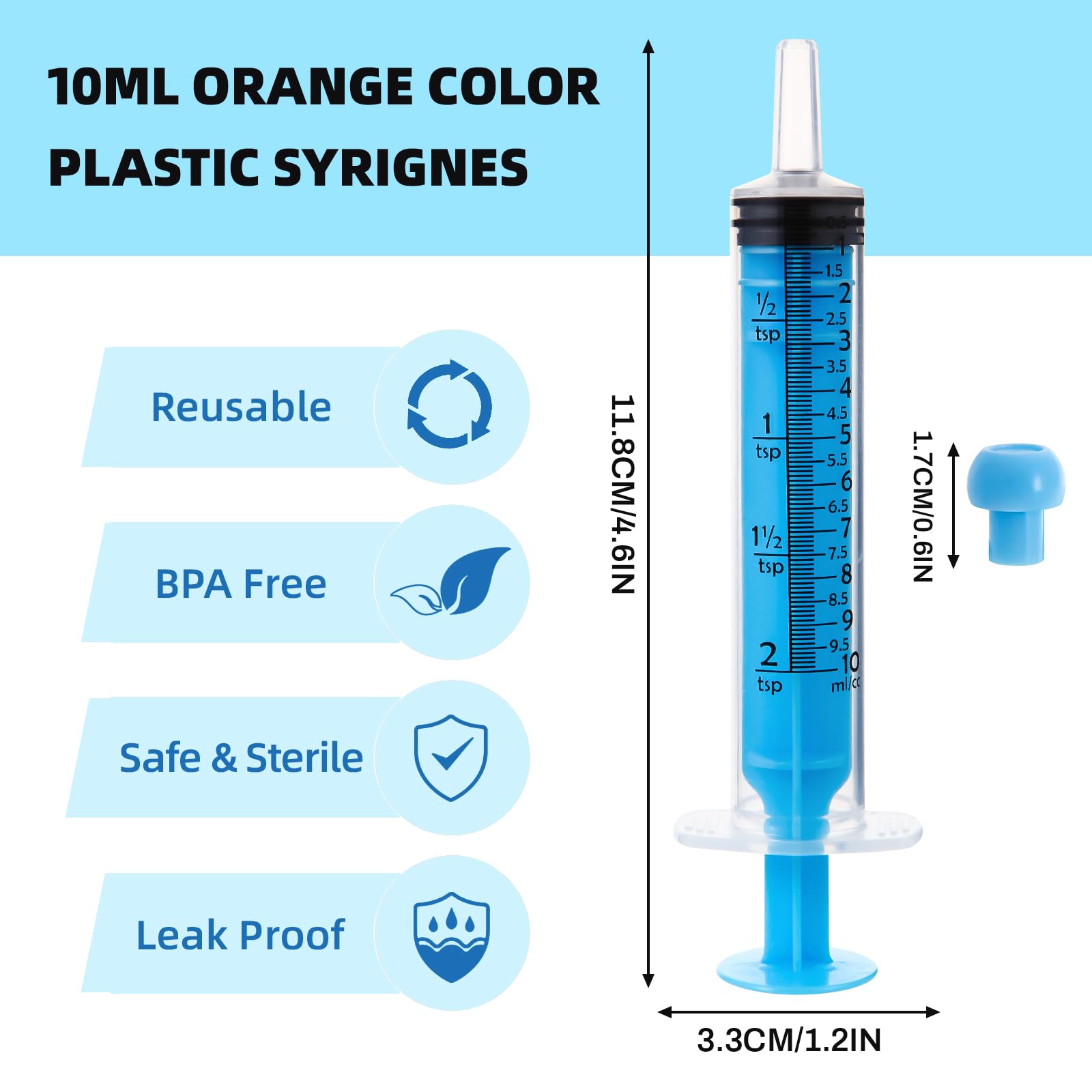 Gufastore 40pcs 10ml Syringes with Caps for Industry Lab Pet Feeding (Blue)