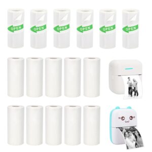 vicbear 16 rolls mini thermal printer paper, including 6 rolls thermal sticker paper & 10 rolls thermal plain paper for mini portable printers, 57x25 mm, suitable for various inkless sticker printers