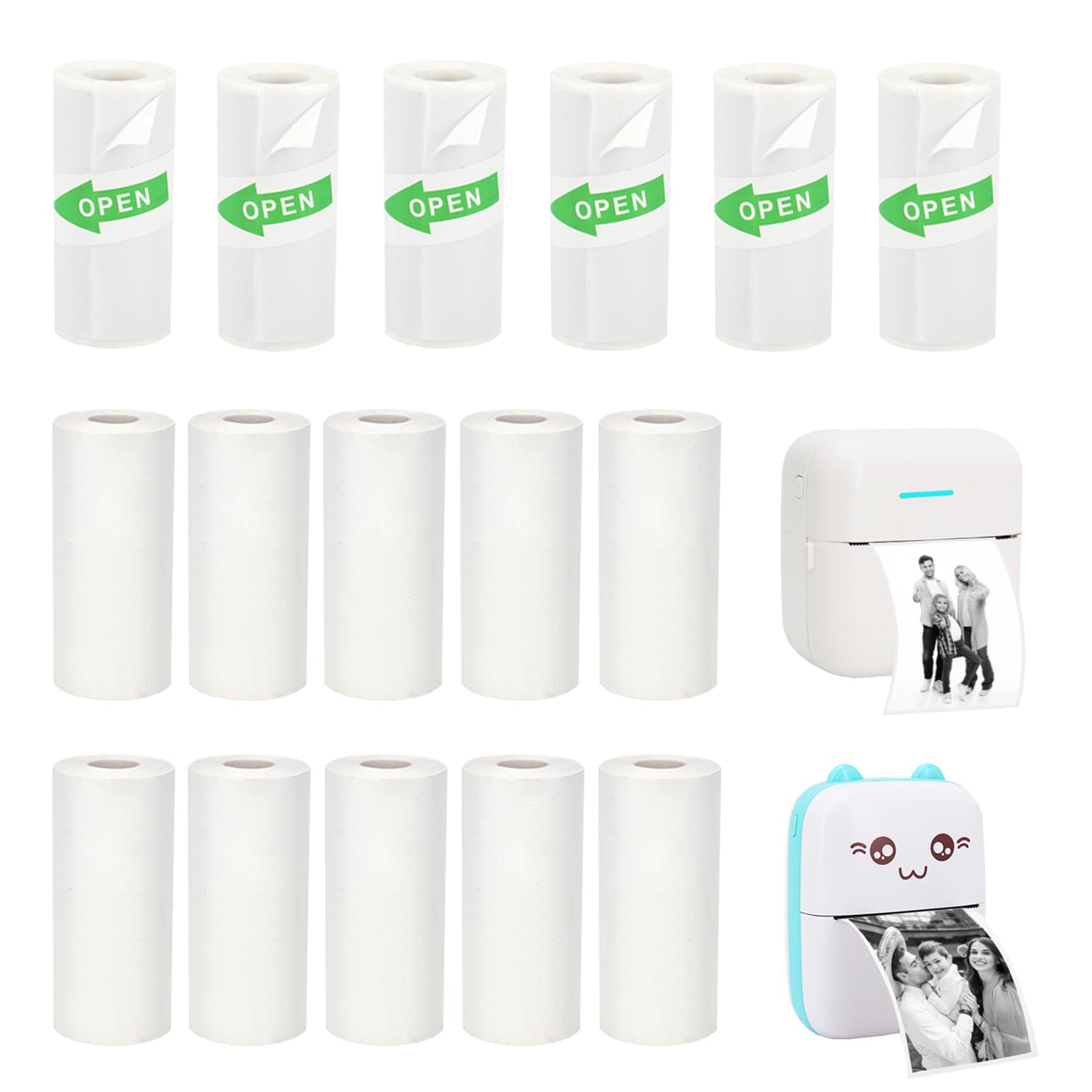 Vicbear 16 Rolls Mini Thermal Printer Paper, Including 6 Rolls Thermal Sticker Paper & 10 Rolls Thermal Plain Paper for Mini Portable Printers, 57X25 mm, Suitable for Various Inkless Sticker Printers