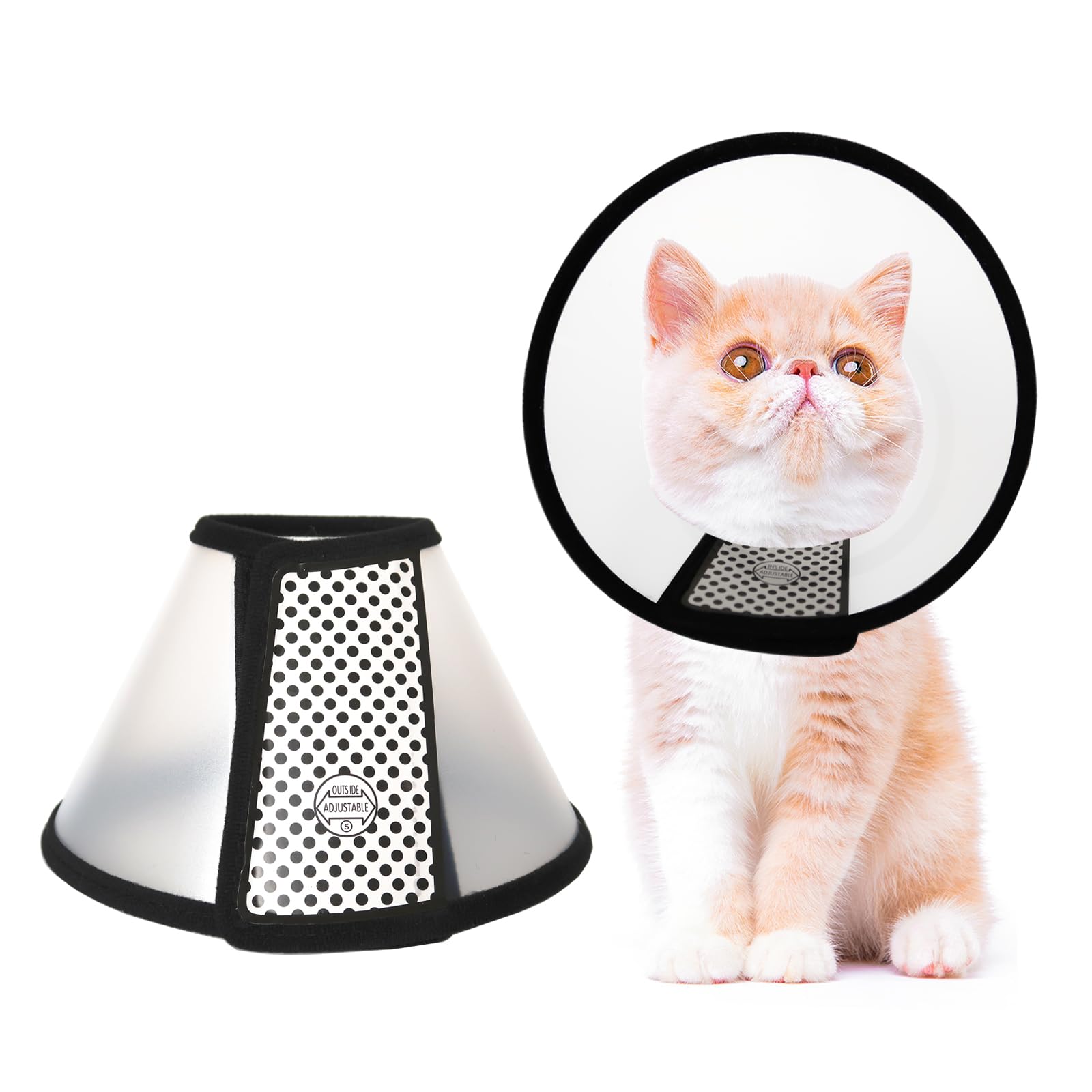 ZeyZoo Cat Cone, 6.5 inches Adjustable Cat Cones to Stop Licking for Cats After Surgery, Lightweight Cat Neck Recovery Cone, Plastic Elizabethan Collar for Small Cats, Kitten and Rabbits