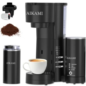 4 IN 1 Single Serve Coffee Maker with Milk Frother and Coffee Grinder, Coffee Maker for K Cup and Ground Coffee, with 30 oz Removable Water Reservoir, 6 to 14 oz. Brew Sizes, Coffee Machine for Home