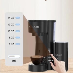 4 IN 1 Single Serve Coffee Maker with Milk Frother and Coffee Grinder, Coffee Maker for K Cup and Ground Coffee, with 30 oz Removable Water Reservoir, 6 to 14 oz. Brew Sizes, Coffee Machine for Home