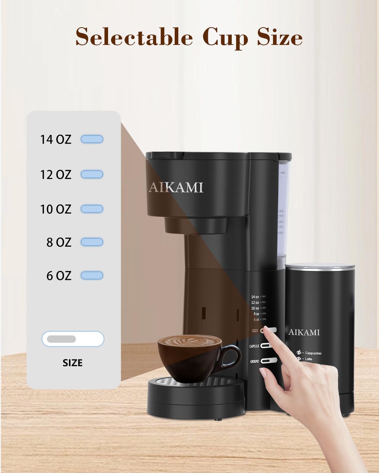 4 IN 1 Single Serve Coffee Maker with Milk Frother and Coffee Grinder, Coffee Maker for K Cup and Ground Coffee, with 30 oz Removable Water Reservoir, 6 to 14 oz. Brew Sizes, Coffee Machine for Home