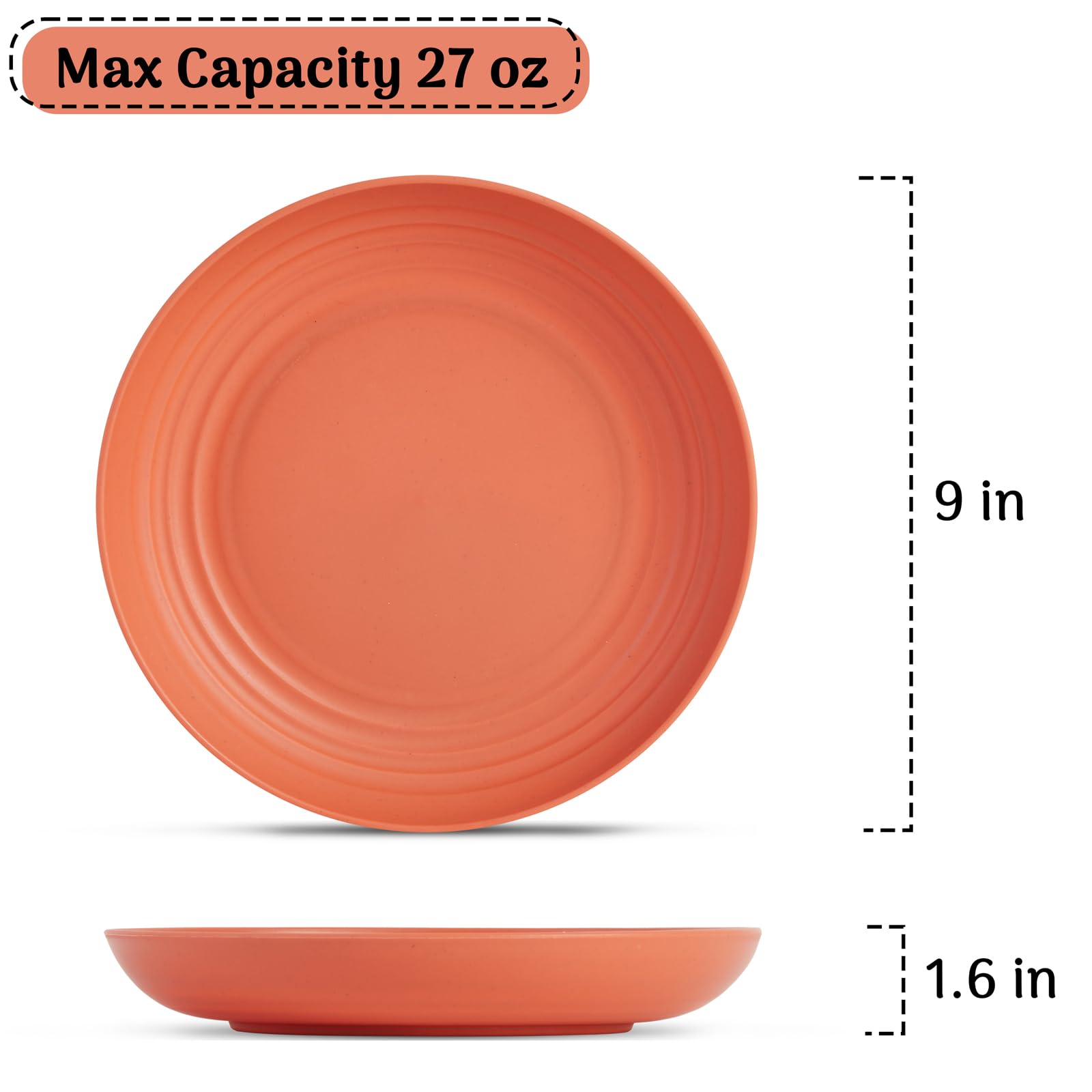 Walpck Wheat Straw Plates, Unbreakable Dinner Plates Set of 12, Dishwasher & Microwave Safe Plastic Plates Reusable, Lightweight Plates for kitchen (Dopamine, 9 IN)