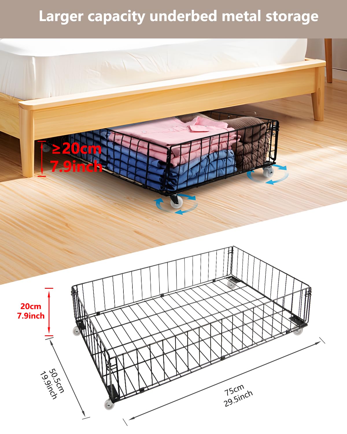 Airhercs xxxxx-Large 4 Pack Under Bed Storage With Wheels, Under The Bed Storage Bins,Under Bed Shoe Storage,Rolling Under Bed Storage Drawers,Under Bed Basket