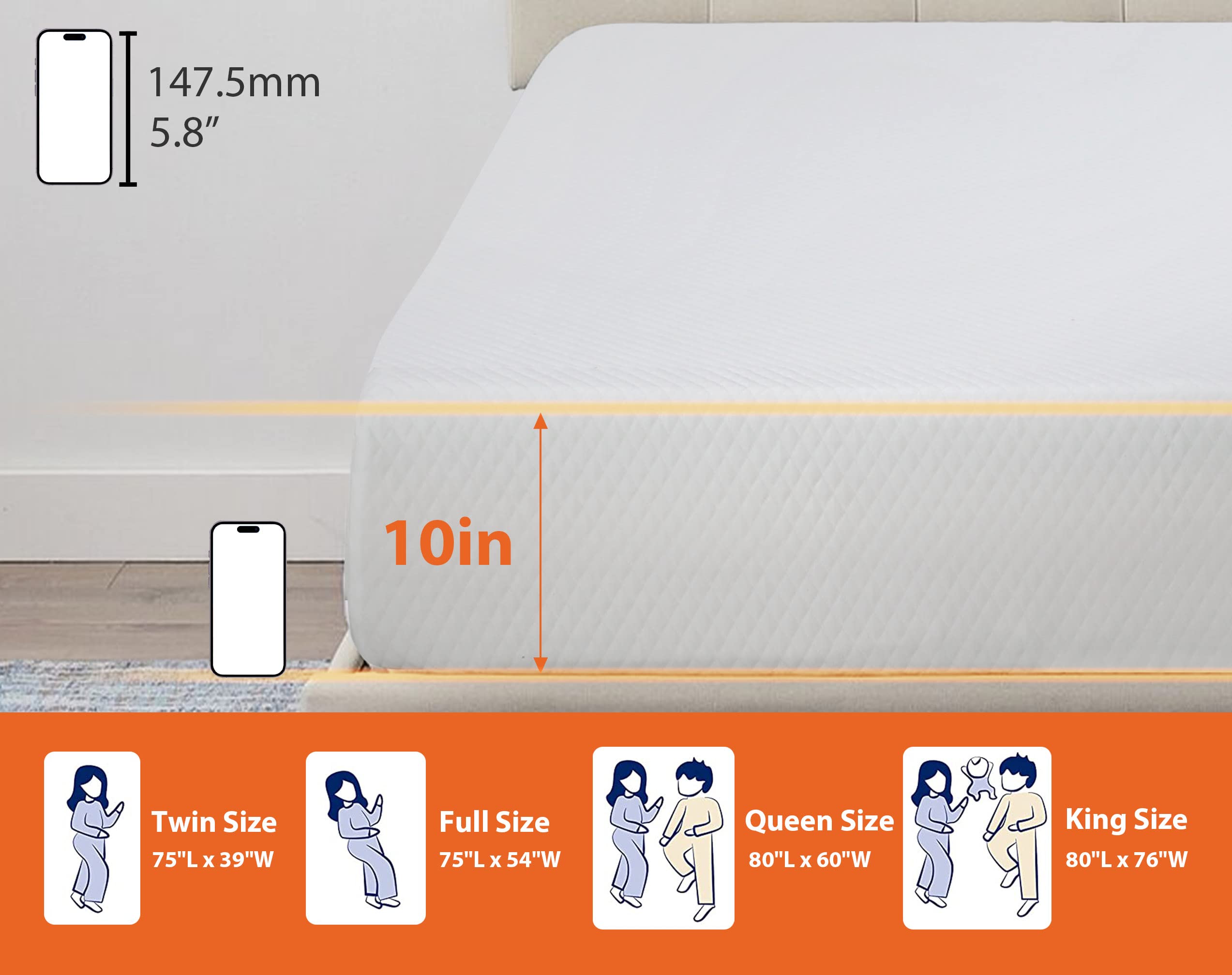 5/6/8/10/12 Inch Full Size Mattress, Gel Memory Foam Mattress Pad for Cool Sleep & Pressure Relief, Medium Firm Full Mattress Hybrid Mattress, CertiPUR-US Certified, Bed-in-a-Box (10 in, Full)