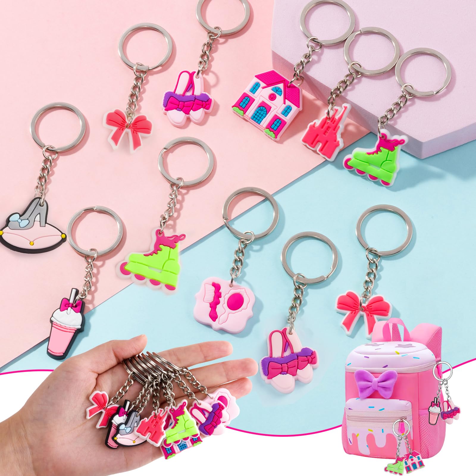 KELENO 110 Pink Party Favors Princess Birthday Supplies Straw Bubble Silicone Bracelet Keychain Tattoo Sticker Girl Kid Toy Gift Goodie Bag Stuffer Filler Makeup Party Decorations