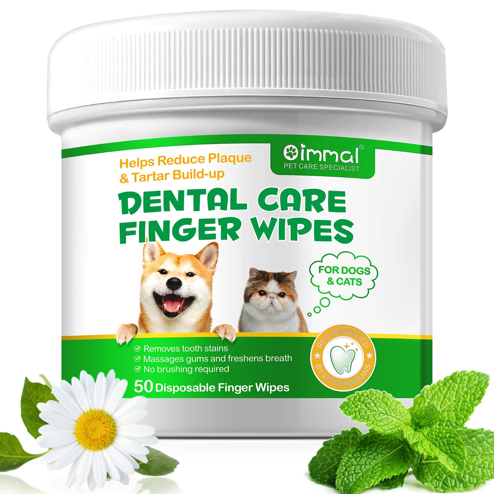 RSGRT Pet Teeth Cleaning Wipes for Dogs & Cats, Finger Dog Dental Wipes, Breath Freshener Dog Teeth Cleaning Wipes, Dog Tooth Brushing Kit Help Wipe Away Plaque & Tartar (50pcs)