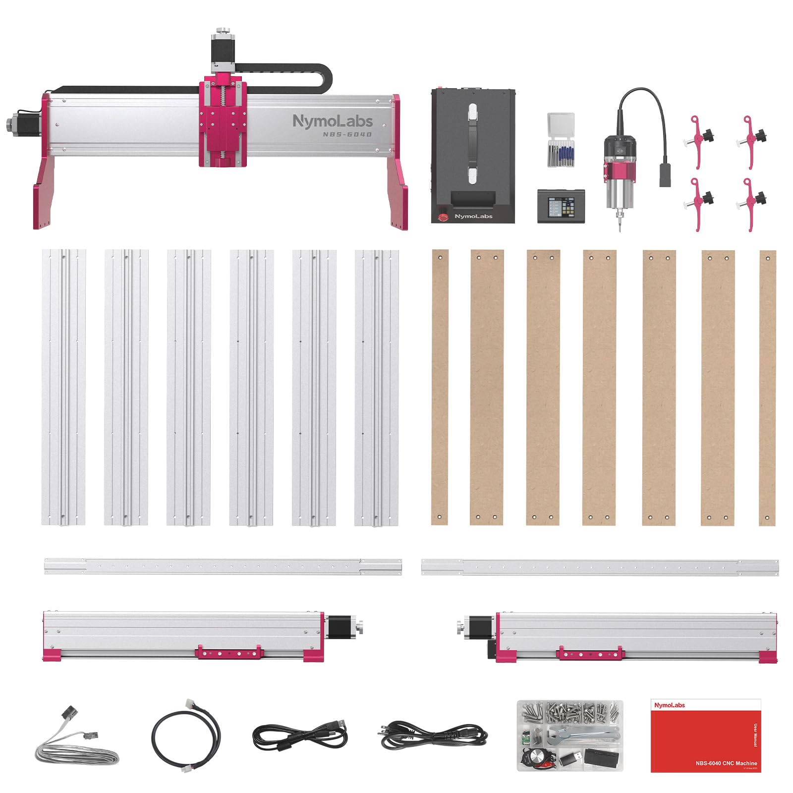 NymoLabs NBS-6040 CNC Router Machine with Custom-Made 710W 7000-30000 RPM Trim Router Spindle & ER-11 Collet, Linear Rails & Ball Screws on 3-axis, Engraving for Wood Acrylic Aluminum