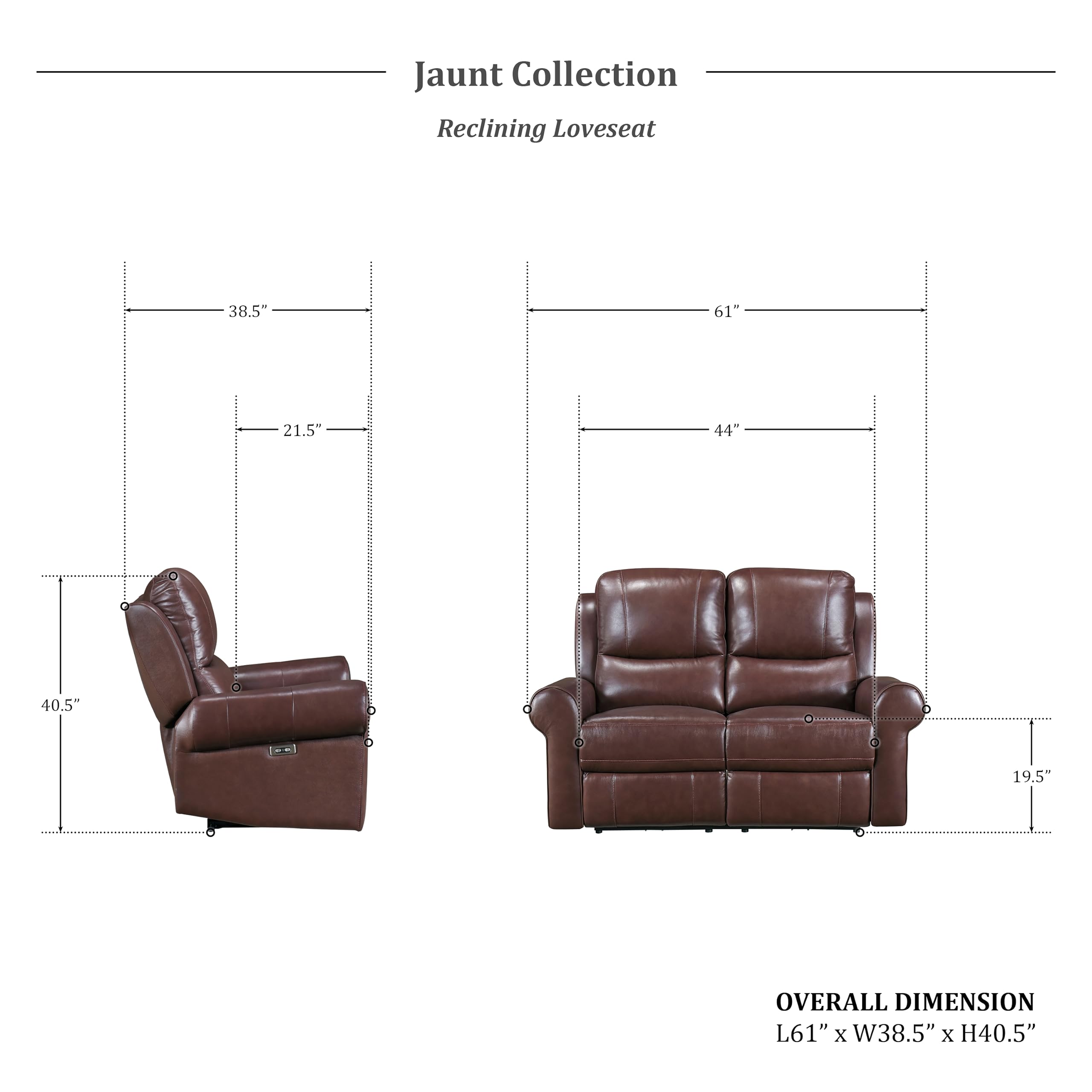 Lexicon Jaunt Wall-Hugger Power Double Reclining Loveseat, Brown