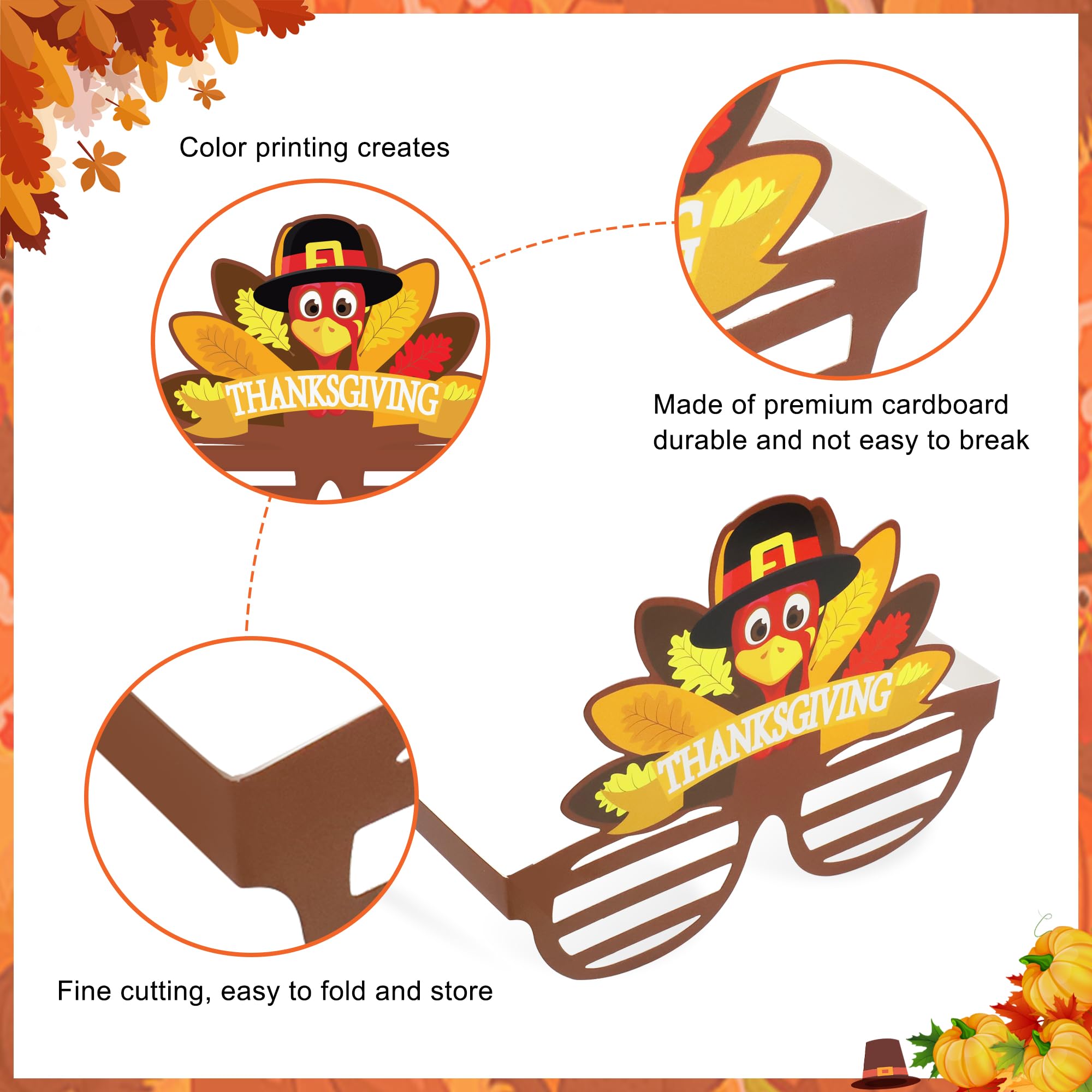 Fall Thanksgiving Party favors, 24 Pack Turkey Thanksgivings Glasses Photo Props Holiday Eyeglasses Frames Thanksgiving Accessories Gifts for Kids Adult Fall Thanksgiving Harvest Party Decorations