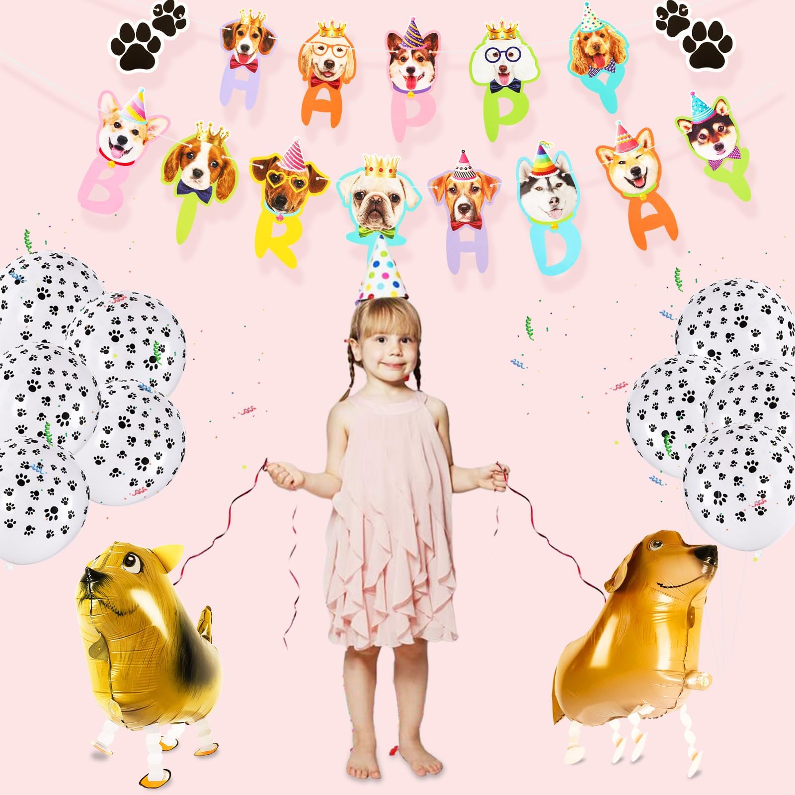 39 Pcs Dog Birthday Decorations Dog Birthday Party Supplies Puppy Party Favors, 2 Pcs Happy Birthday Banner 3 Pcs Birthday Honeycombs 9 Pcs Dog Balloons and 25 Pcs Cupcake Toppers for Kid Dog Lover