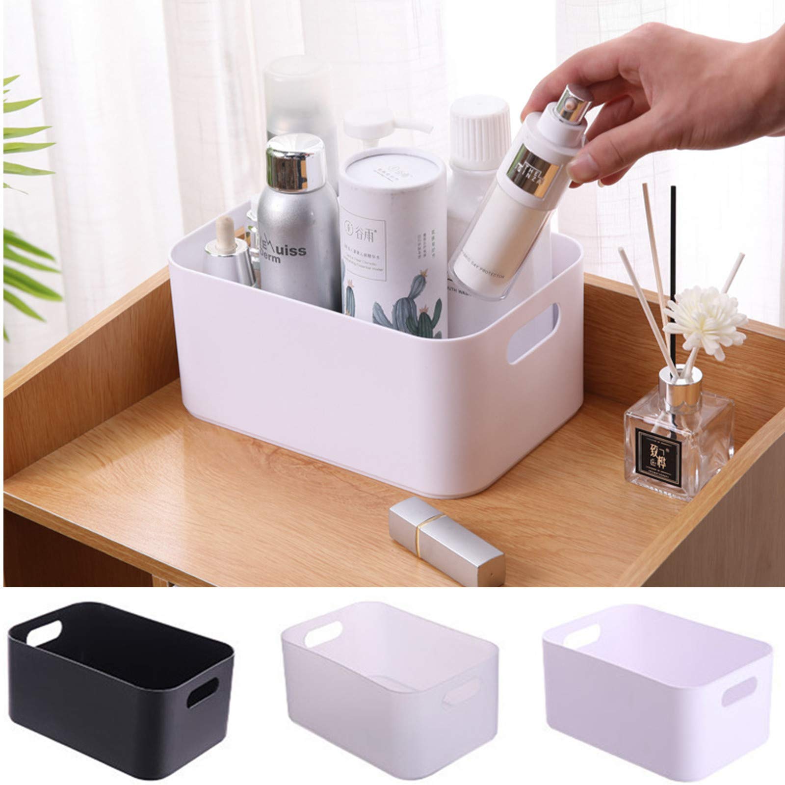 Plastic Storage Bins Multi-Use Storage Baskets with Handle Stackable Rectangular Cabinet Organizer Pantry Bedroom Travel Makeup Cosmetics and Snacks(White)