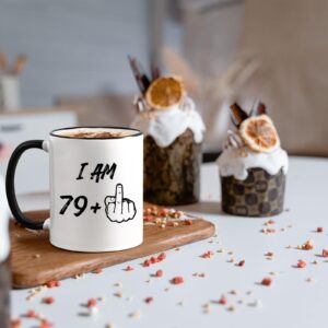 YHRJWN 80th Birthday Gifts for Women Men, I Am 79 Plus Middle Finger Coffee Mug, 80th Birthday Gifts Ideas for Best Friends, Grandma, Grandpa, Best 80 Year Old Gifts for Her Him, Novelty Cup, 11 Oz