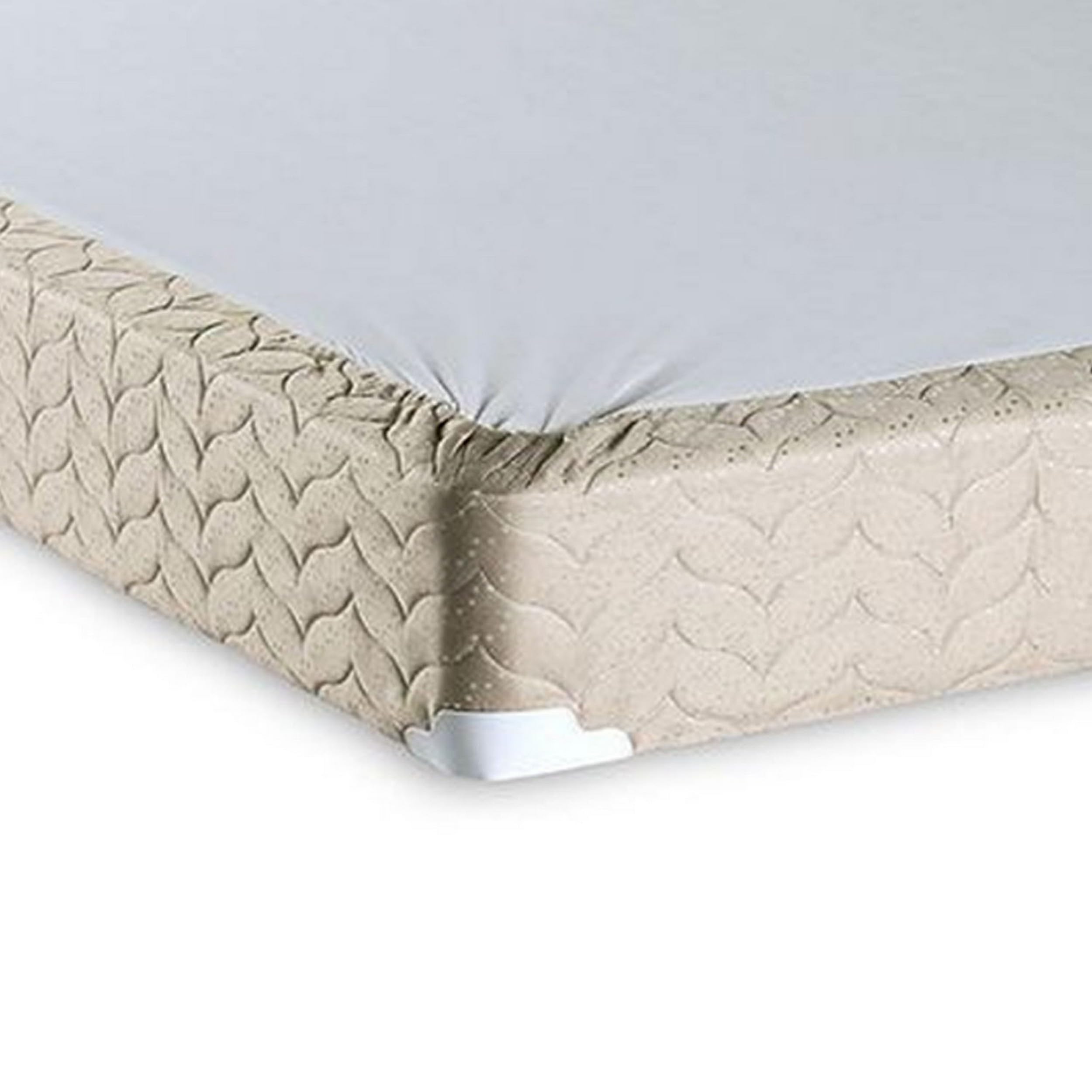 Benjara Yuk 7 Inch Queen Size Foundation Box Spring, Edge Support, Quilted Suede, White and Brown