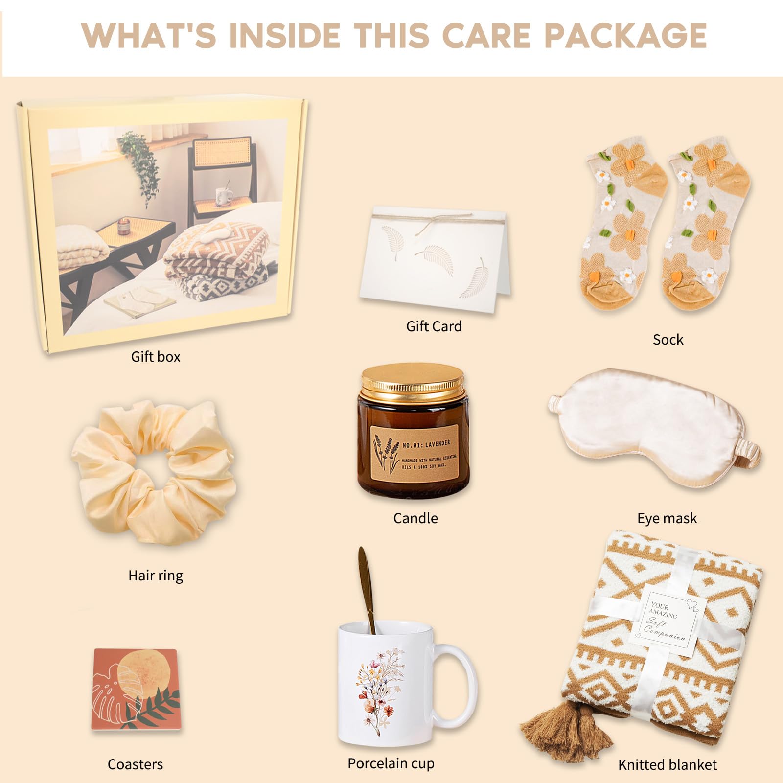 Get Well Gifts for Women, 8 Pcs Care Package for Women, Sending Hugs Gifts for After Surgery, Sympathy Gifts Thinking of You Box with Blanket, Coffee mug, Eye mask