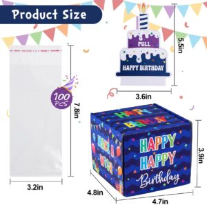 Meiidoshine Birthday Money Box for Cash Gift Pull, Surprise Gift Boxes for Money, Money Holder Box with Pull Out Happy Birthday Card and 100Pcs Transparent Bags, Money Gift Ideas for Kids and Adults