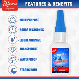 ALECPEA 30g Shoe Glue - Ultimate Strength Adhesive for for Soles Boots Sneakers Heels Hiking Shoes Leather Handbags - Quick Set in 15 Seconds