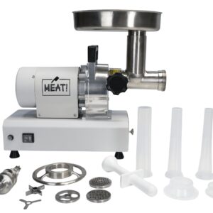 MEAT! .5 HP Dual Meat Grinder with 3 Stuffing Tubes, 2 Stainless Steel Grinding Plates, and a Stainless Steel Stuffing Plate for Making Ground Meat