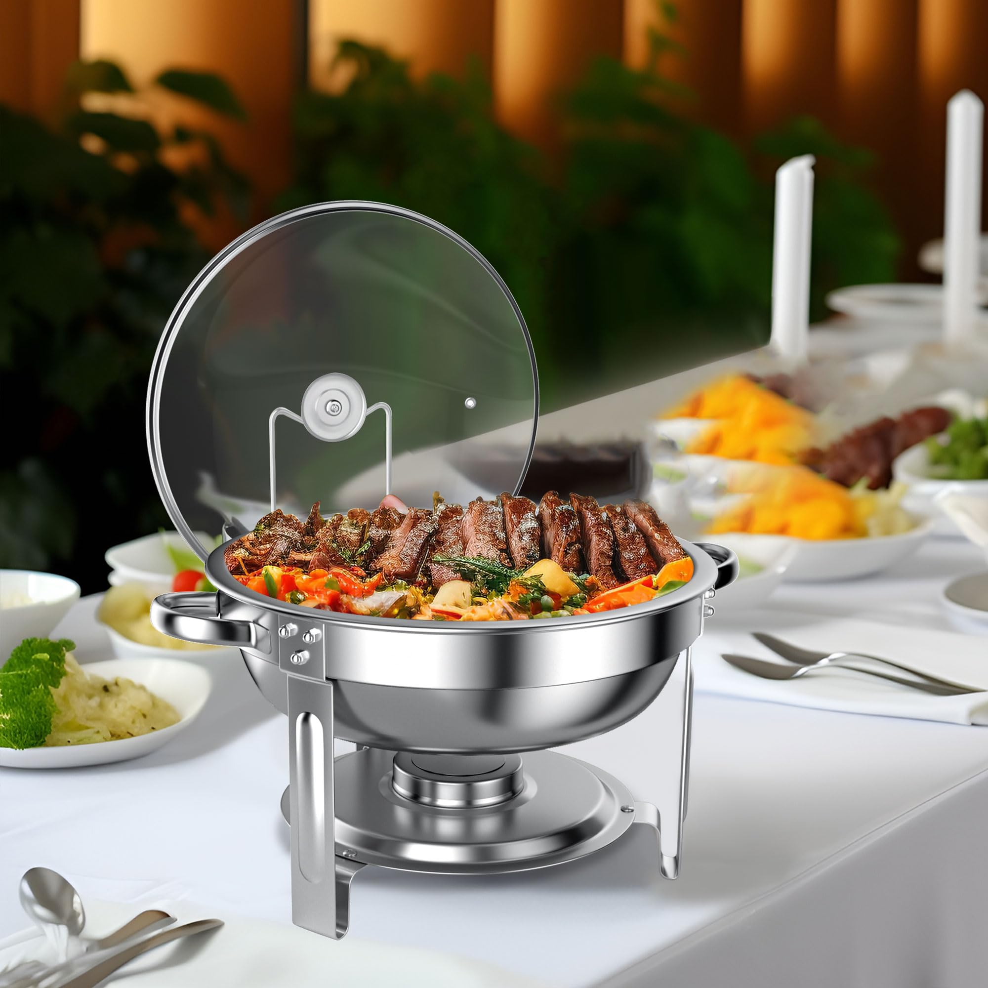 GGIU Chafing Dishes for Buffet Set: Chafers for Catering - Round Chafing Dish Buffet Set with Lids | Chafers and Buffet Warmers Sets | Serving Food Warmer | Chafers Servers Sets