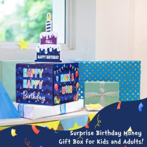 Meiidoshine Birthday Money Box for Cash Gift Pull, Surprise Gift Boxes for Money, Money Holder Box with Pull Out Happy Birthday Card and 100Pcs Transparent Bags, Money Gift Ideas for Kids and Adults