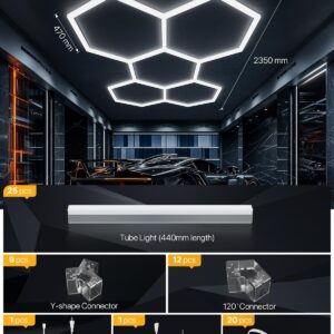 Lphianx Hexagon LED Garage Light, 25 Pack 200W 30000LM 6500K Hexagon Led Lights for Garage, Basement, Warehouse, Auto Beauty Shop, Car Detailing Shop etc