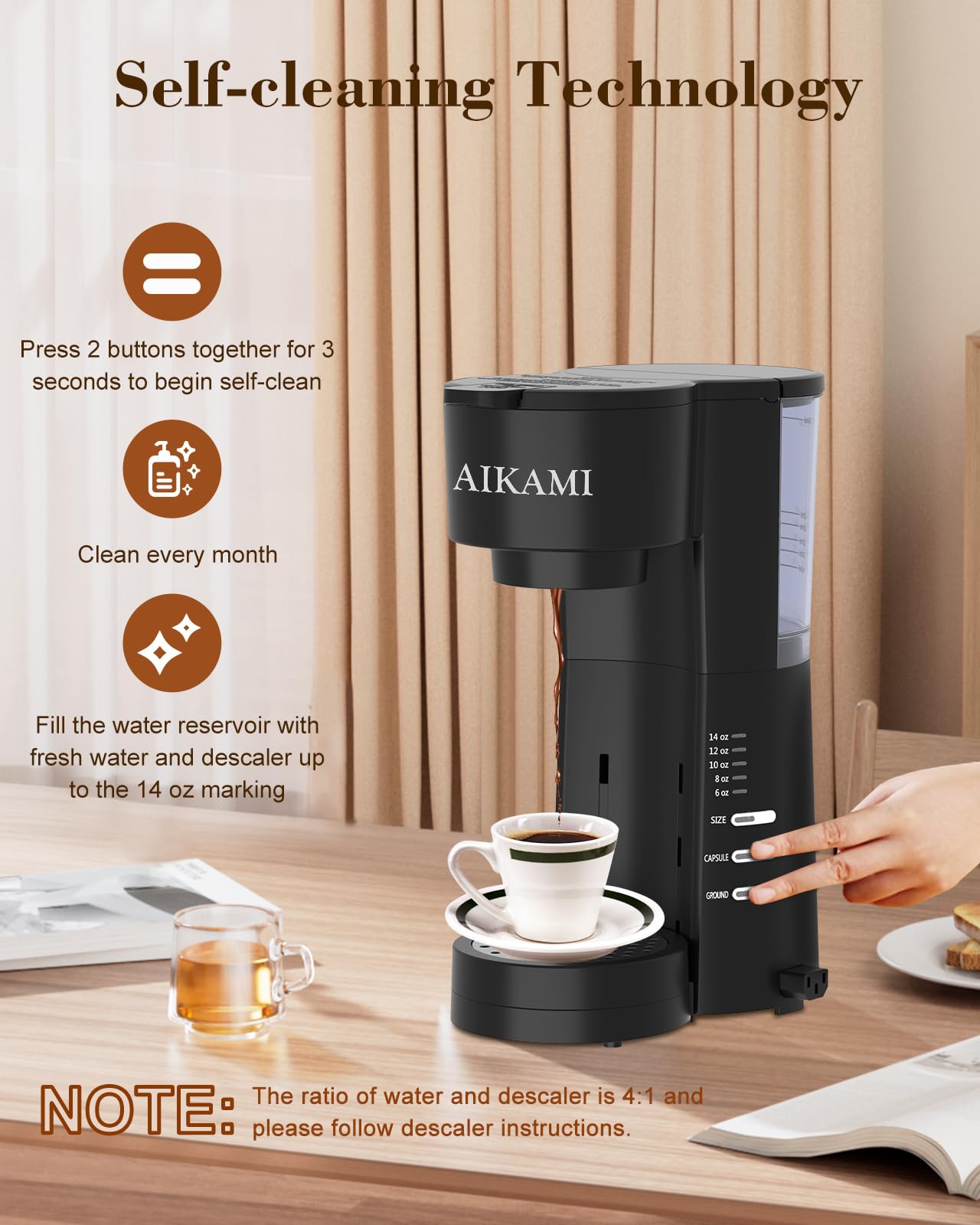 4 IN 1 Single Serve Coffee Maker with Milk Frother and Coffee Grinder, Coffee Maker for K Cup and Ground Coffee, with 30 oz Removable Water Reservoir, 6 to 14 oz. Brew Sizes, Coffee Machine for Home