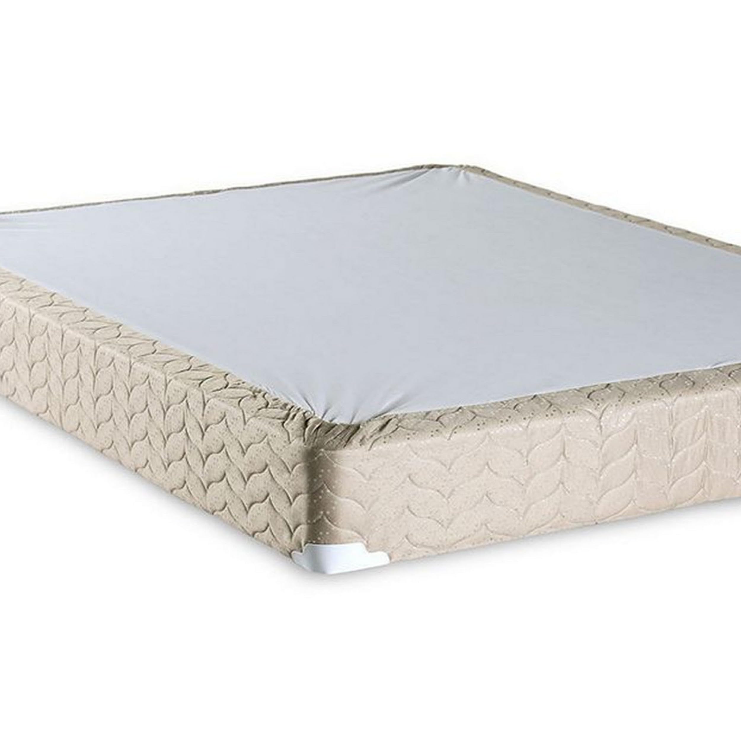 Benjara Yuk 7 Inch Queen Size Foundation Box Spring, Edge Support, Quilted Suede, White and Brown