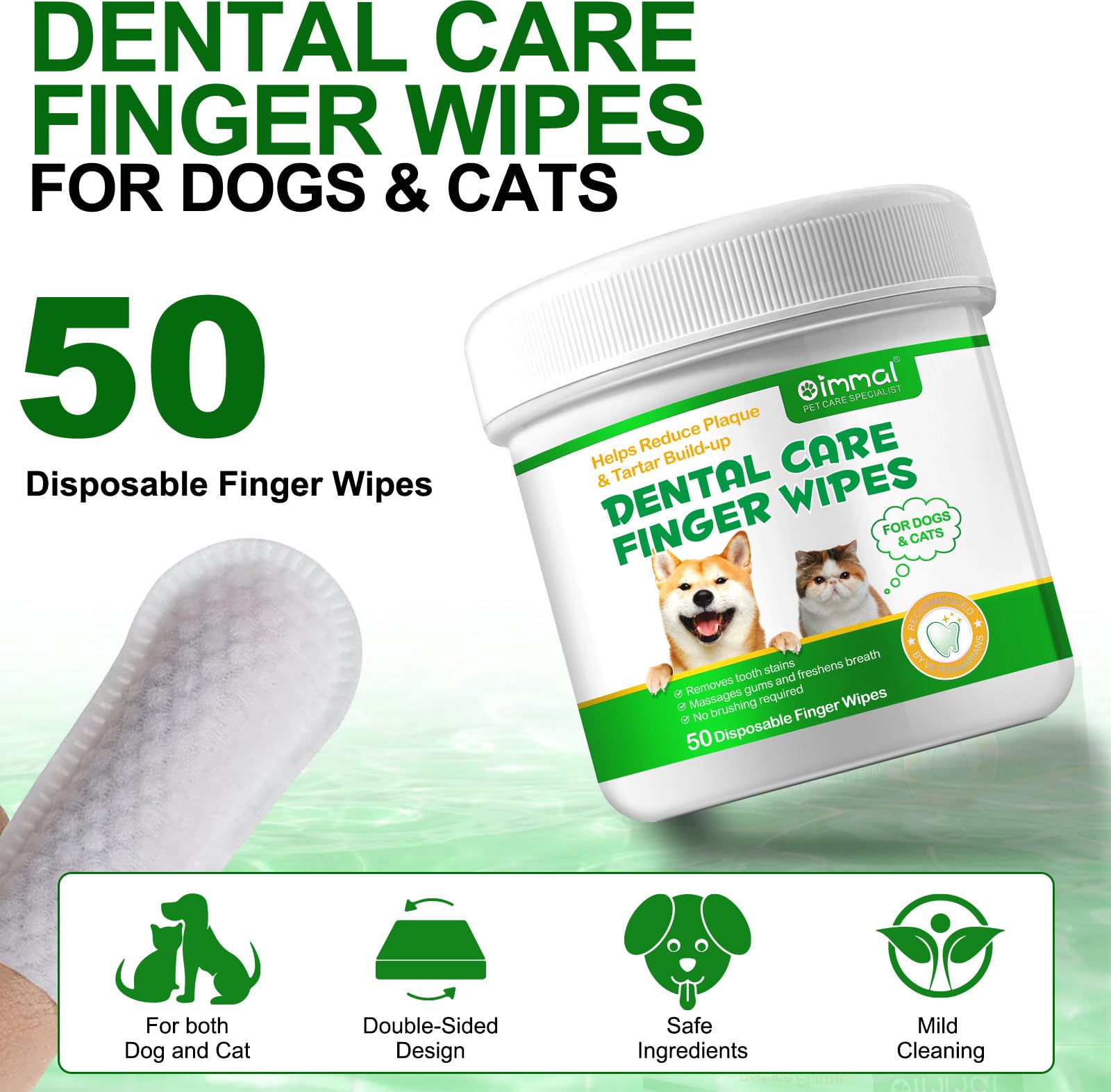 RSGRT Pet Teeth Cleaning Wipes for Dogs & Cats, Finger Dog Dental Wipes, Breath Freshener Dog Teeth Cleaning Wipes, Dog Tooth Brushing Kit Help Wipe Away Plaque & Tartar (50pcs)