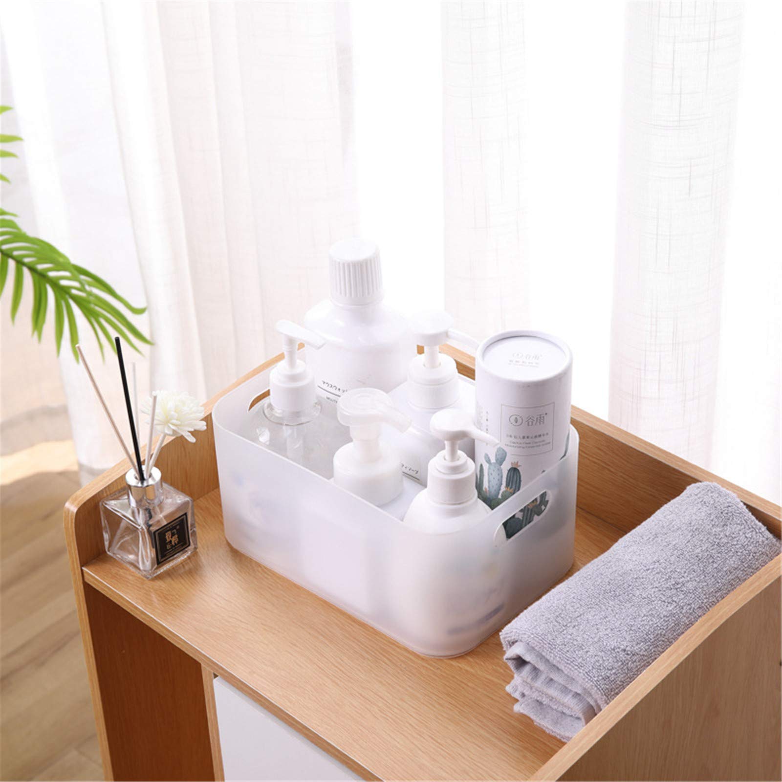 Plastic Storage Bins Multi-Use Storage Baskets with Handle Stackable Rectangular Cabinet Organizer Pantry Bedroom Travel Makeup Cosmetics and Snacks(White)