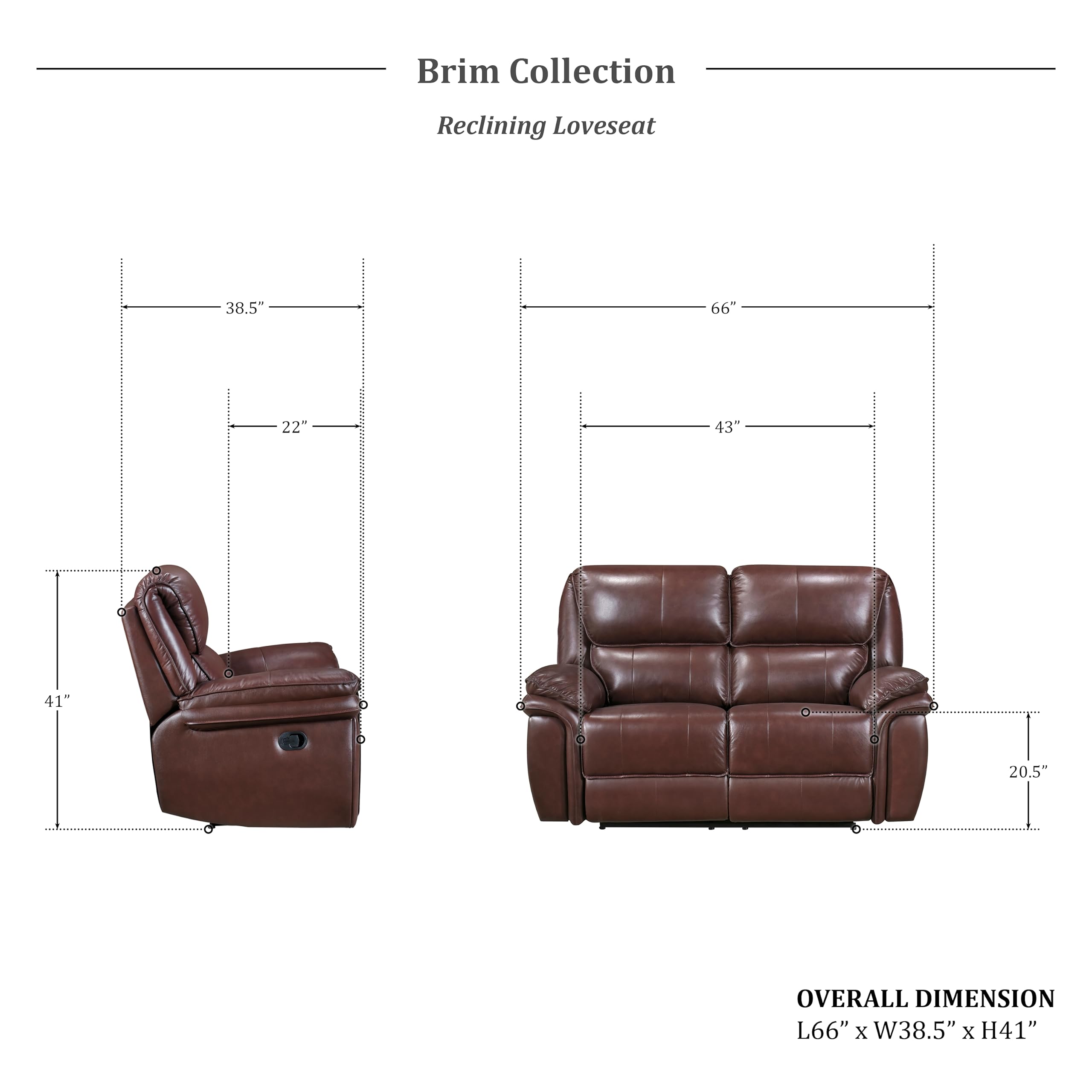 Lexicon Brim Wall-Hugger Manual Double Lay Flat Reclining Loveseat, Brown