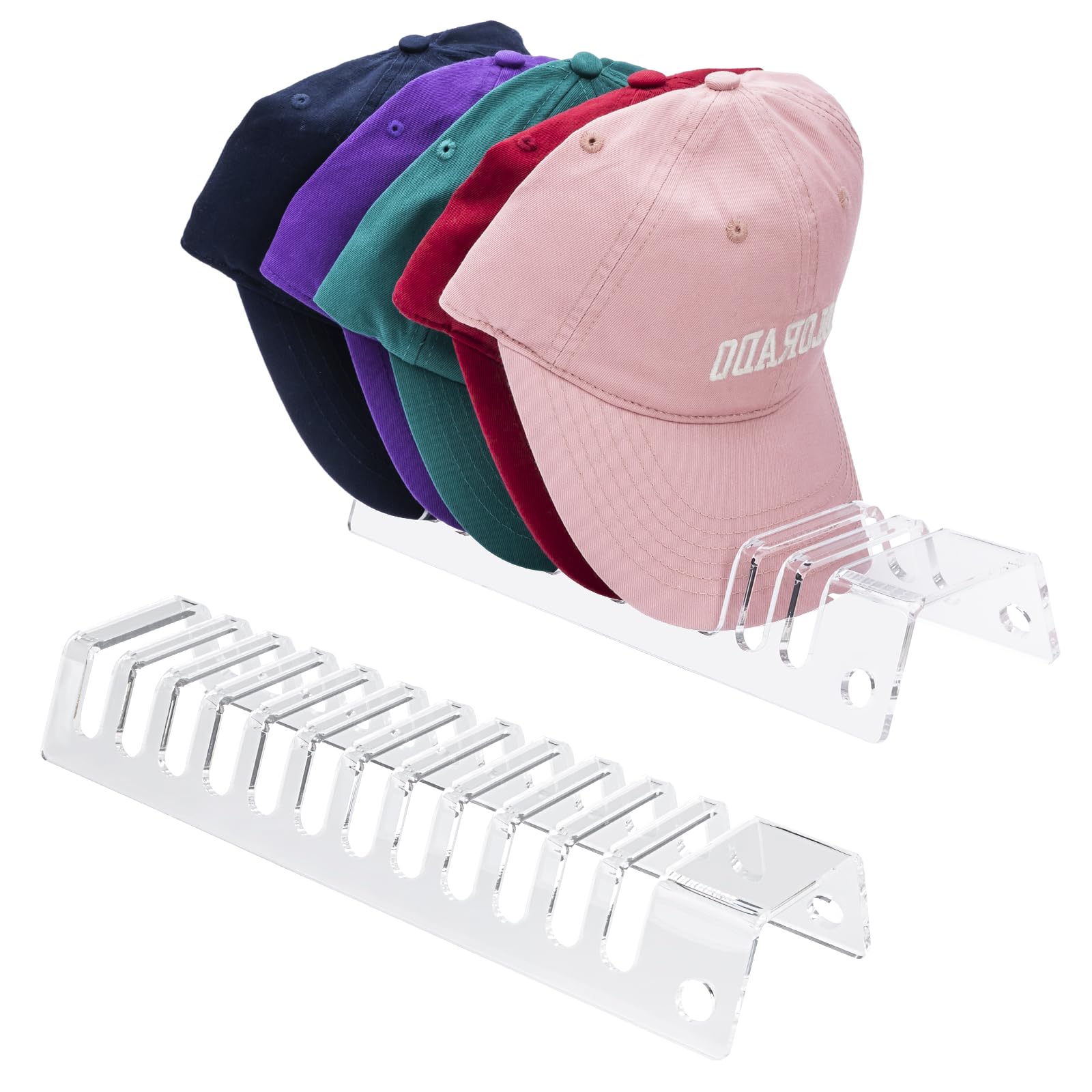 Acrylic Hat storage for Baseball Caps 2 Pack-Hat Holder for 24 Baseball Caps,Football,Snapback Caps,Hat rack,No install required,Multipurpose Hat Display Organizer Stand for Bedroom,Closet,Dresser