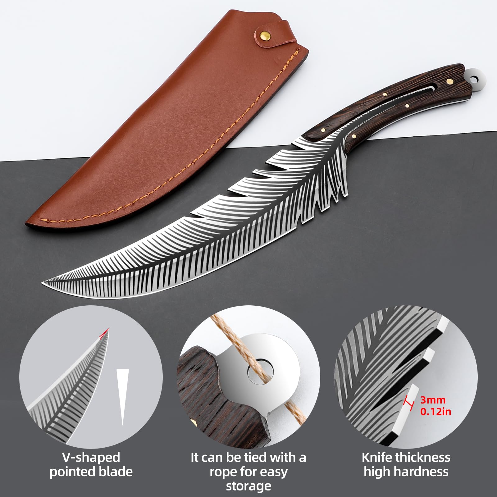 zarfand Professional Chef Knives, Sharp Feather Boning Knife Hand Forged Knife High Carbon Steel Boning knife for Meat Cutting Cooking Knife with Sheath for Kitchen Outdoor