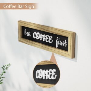 Alsonerbay Coffee Bar Shelf Wall Mount, Rustic Floating Shelves for Wall with Wooden Bar Sign, 16 Inch Wall Shelves with 10 Mug Hooks for Coffee Station, Dining Room, Living Room and Kitchen