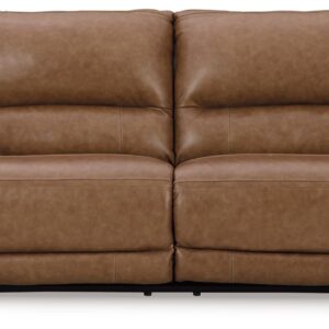 Signature Design by Ashley Trasimeno Contemporary Leather Match 2 Seat Power Reclining Sofa with Adjustable Headrest and USB Ports, Dark Brown