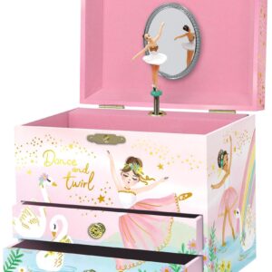 Musical Ballerina Jewelry Box for Girls - Kids Music Box with Spinning Ballerina, Ballet Birthday Gifts for Little Girls, Jewelry Boxes, 6.8 x 5.3 x 6 in - Ages 3-10, Pink