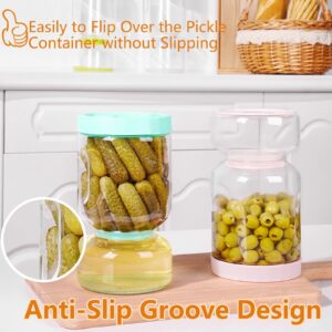 ZENS Glass Pickle Jar with Strainer Flip, 2 Pack 51oz Anti-Slip Large Pickle Container, Airtight Hourglass Pickle Juice Separator Canning Jar for Storage Olive, Gherkin, Dill Sliced Pickles.