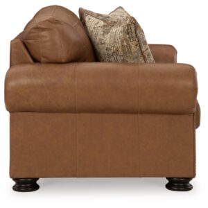 Signature Design by Ashley Carianna Classic Leather Match Loveseat with Nailhead Trim, Dark Brown