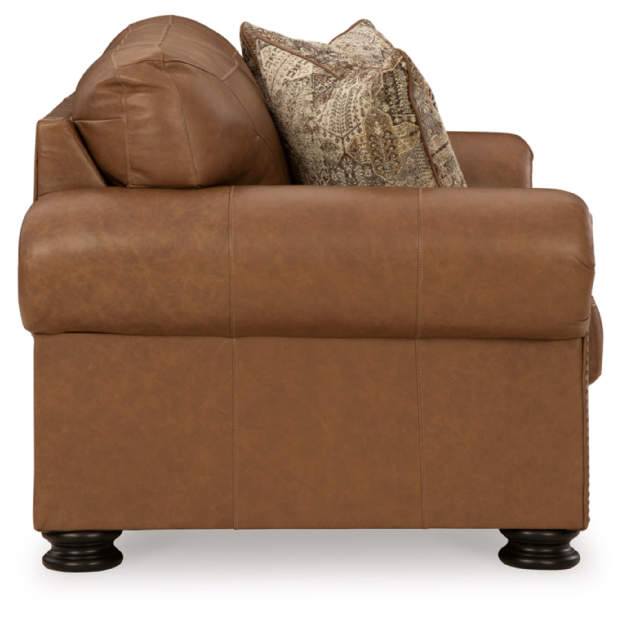 Signature Design by Ashley Carianna Classic Leather Match Loveseat with Nailhead Trim, Dark Brown