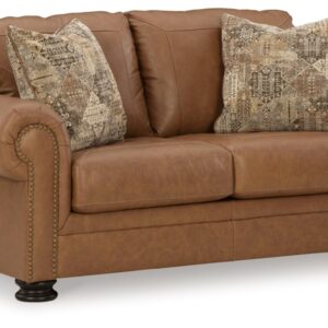 Signature Design by Ashley Carianna Classic Leather Match Loveseat with Nailhead Trim, Dark Brown